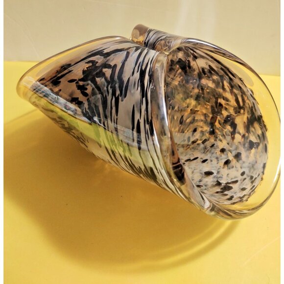 Murano Hand Blown Folded Glass Centerpiece Bowl 9 1/2" x  5 1/2" - Picture 6 of 12